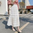 Spring Summer Women High waist Lace Midi Skirt