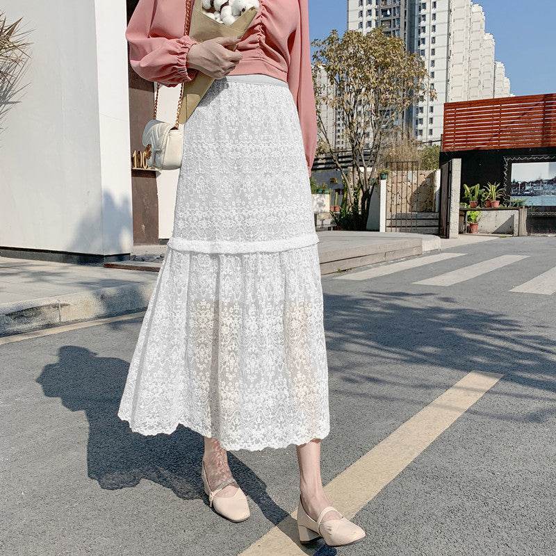 Women's High Waist Lace Midi Skirt, Mulberry Silk, Flowy A-Line, Spring Summer