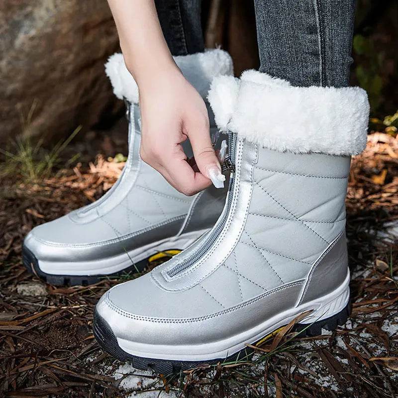 Winter Waterproof Snow Boots Women's Mid-calf Front Zipper