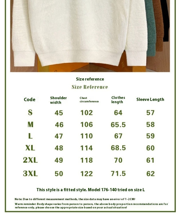 Men’s Ribbed Crew Neck Sweater – Caramel, White & Black, M–3XL