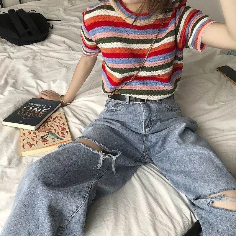 Oversized High Waist Ripped Jeans pant for Women