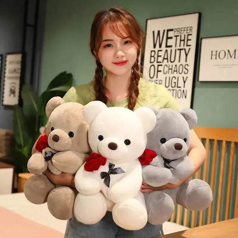 New Lovely Hug Roses Teddy Bear Stuffed Soft Animal Dolls Nice Birthday Gift Girlfriend Valentine's Day