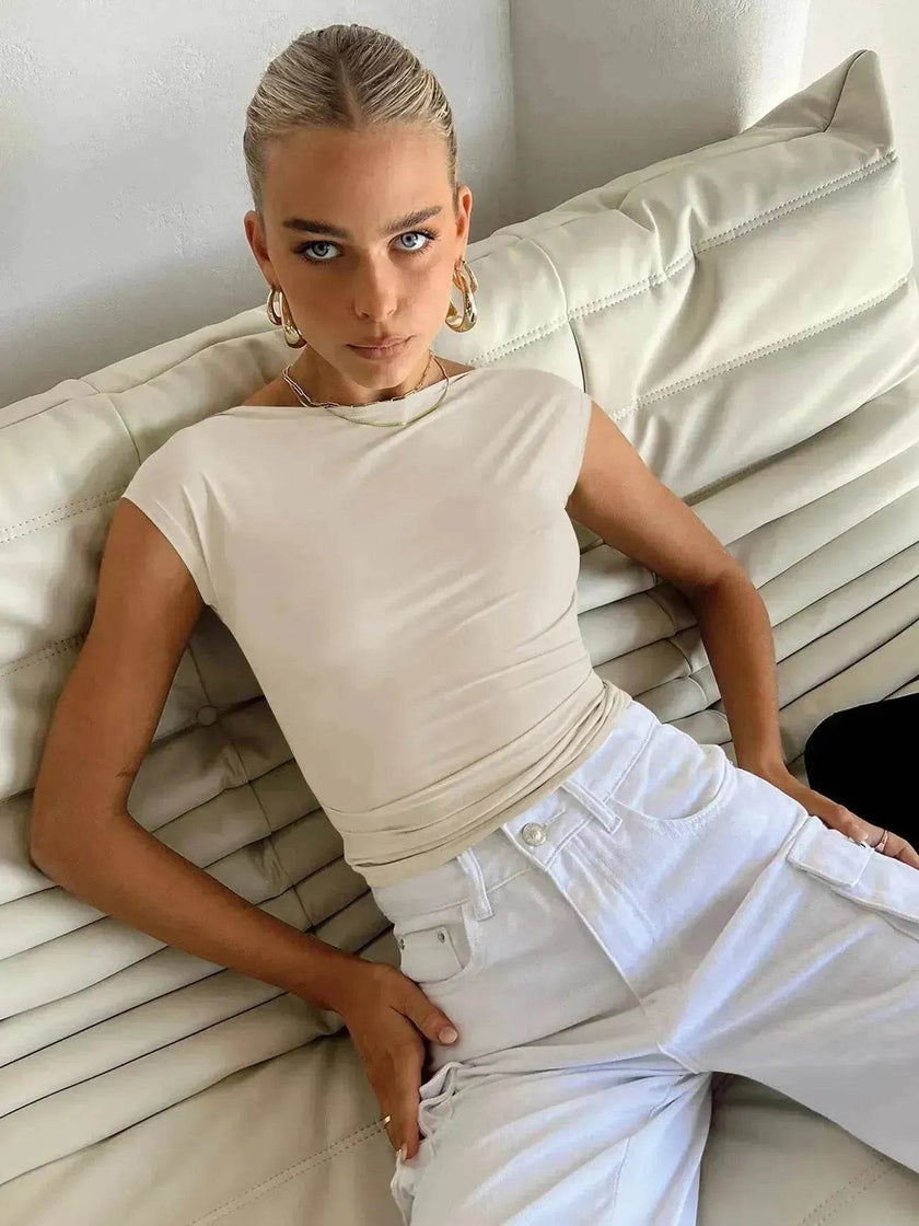 Slim Fit Backless Crop Top Summer Charming Breathable Short Sleeve  Low Back Top  Tank Top for Women