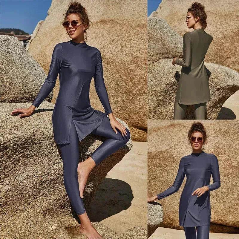 Pure Color Long-sleeved Trousers Fully Surrounded Conservative Beach Surfing Sunscreen ArabSwimsuit