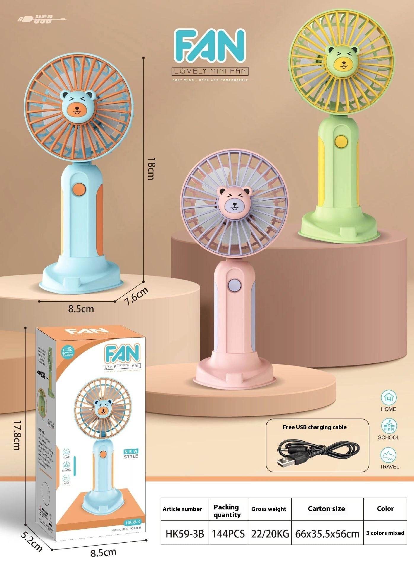 New Summer Cartoon Handheld Mini Usb Rechargeable Fan Desktop Stand