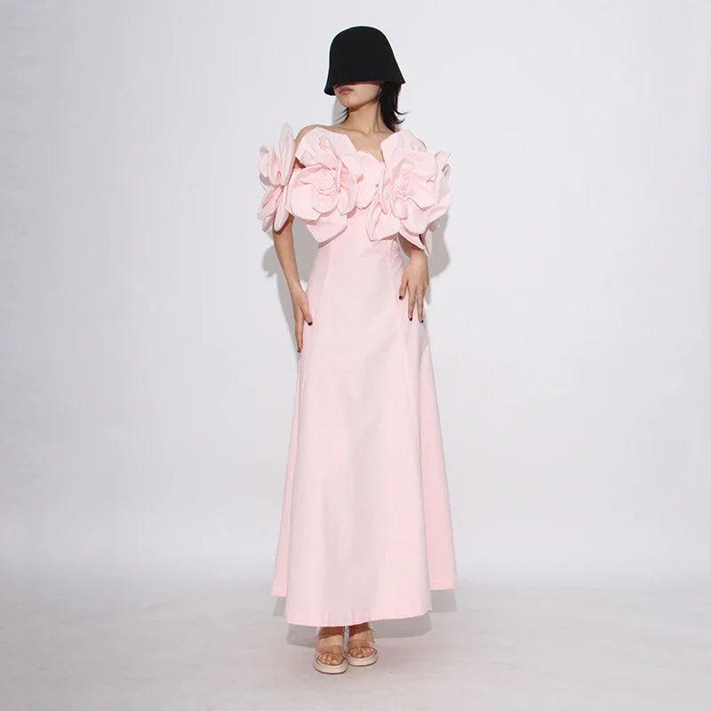 Fashion Heavy Industry Women's Three-dimensional Flower Design Dress