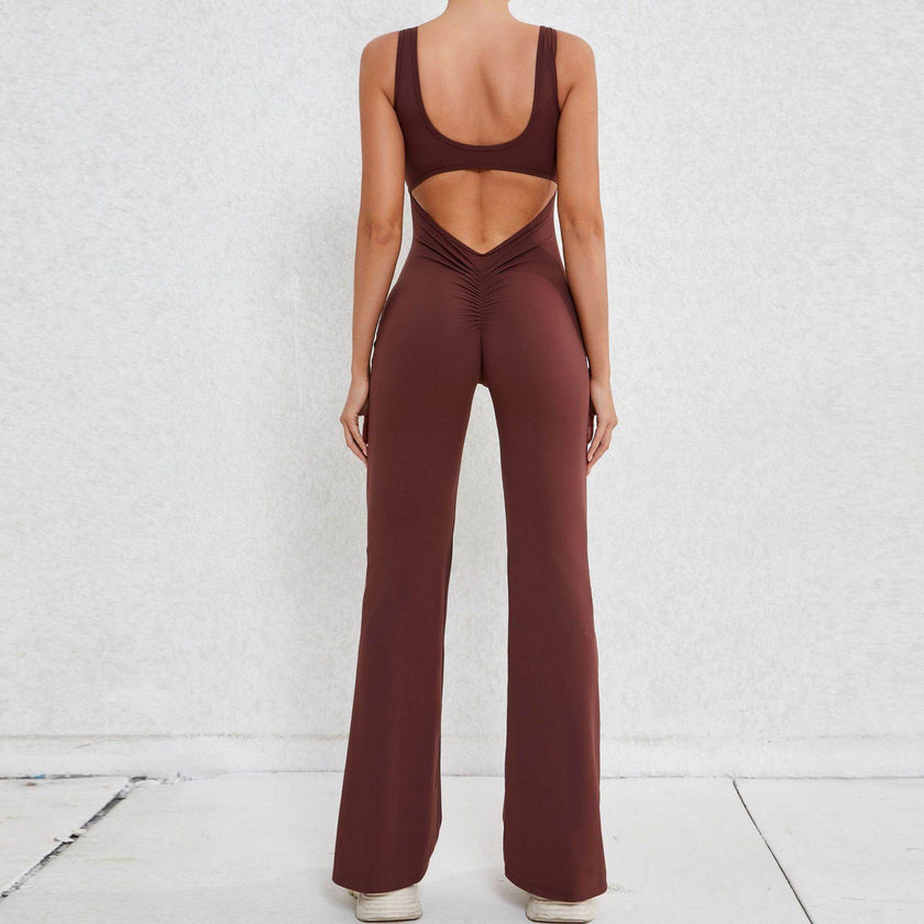 Hollow Back Workout Jumpsuit Sports Athleisure Yoga Wide Leg Jumpsuit