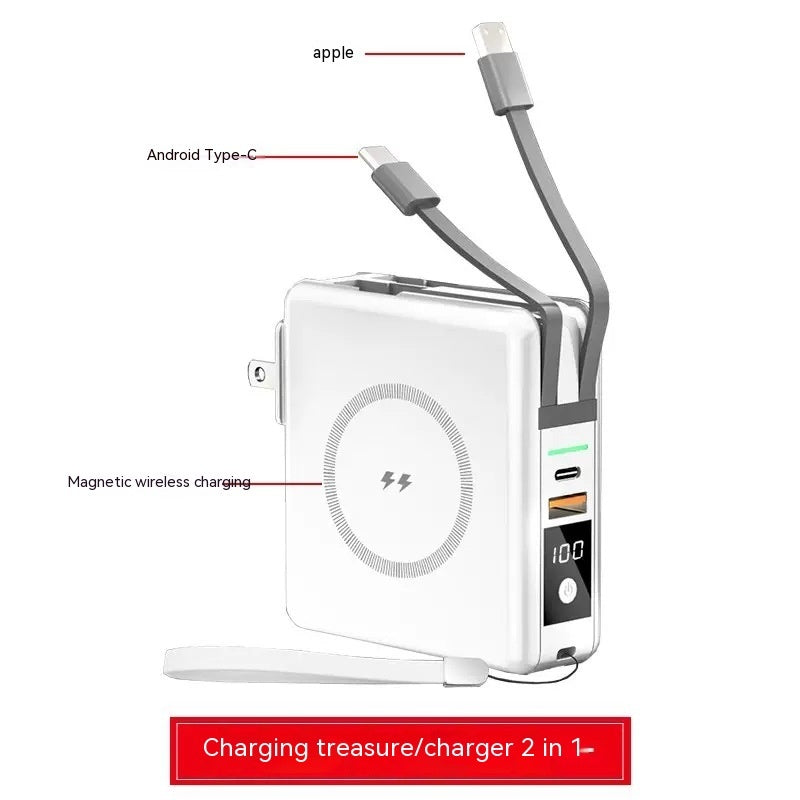 Magnetic Wireless Fast Charge Power Bank 10000mAh with Built-In Plug – Black & White
