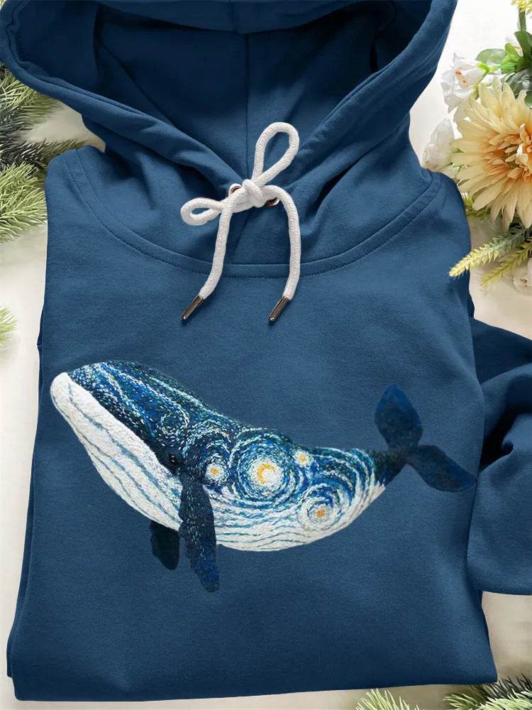 Women Fashion Spring And Autumn Plum Blossom Hooded Super Plus Size Loose-fitting Casual Pullover