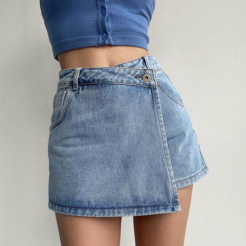Elegant Anti-exposure Irregular Mini Denim Skirt