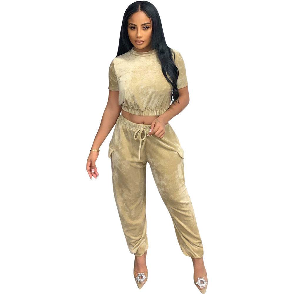 2pcs Fashion Velvet Athleisure Outfit set sweatsuit women