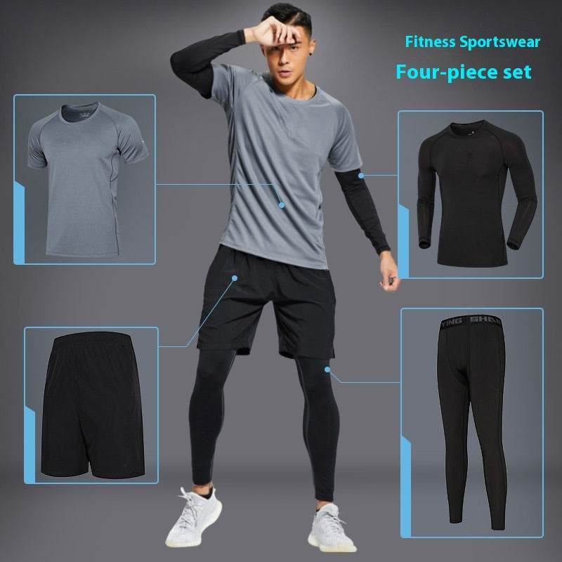 Fitness apparel - Quick Drying Workout clothes for men 4pcs Gym set wear