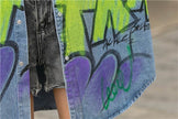 Oversized Graffiti Print Denim Jacket Women Loose Fried Street fashion
