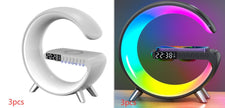 G-Shaped LED Lamp with Bluetooth Speaker & 15W Wireless Charger – App-Controlled Atmosphere Light for Bedroom