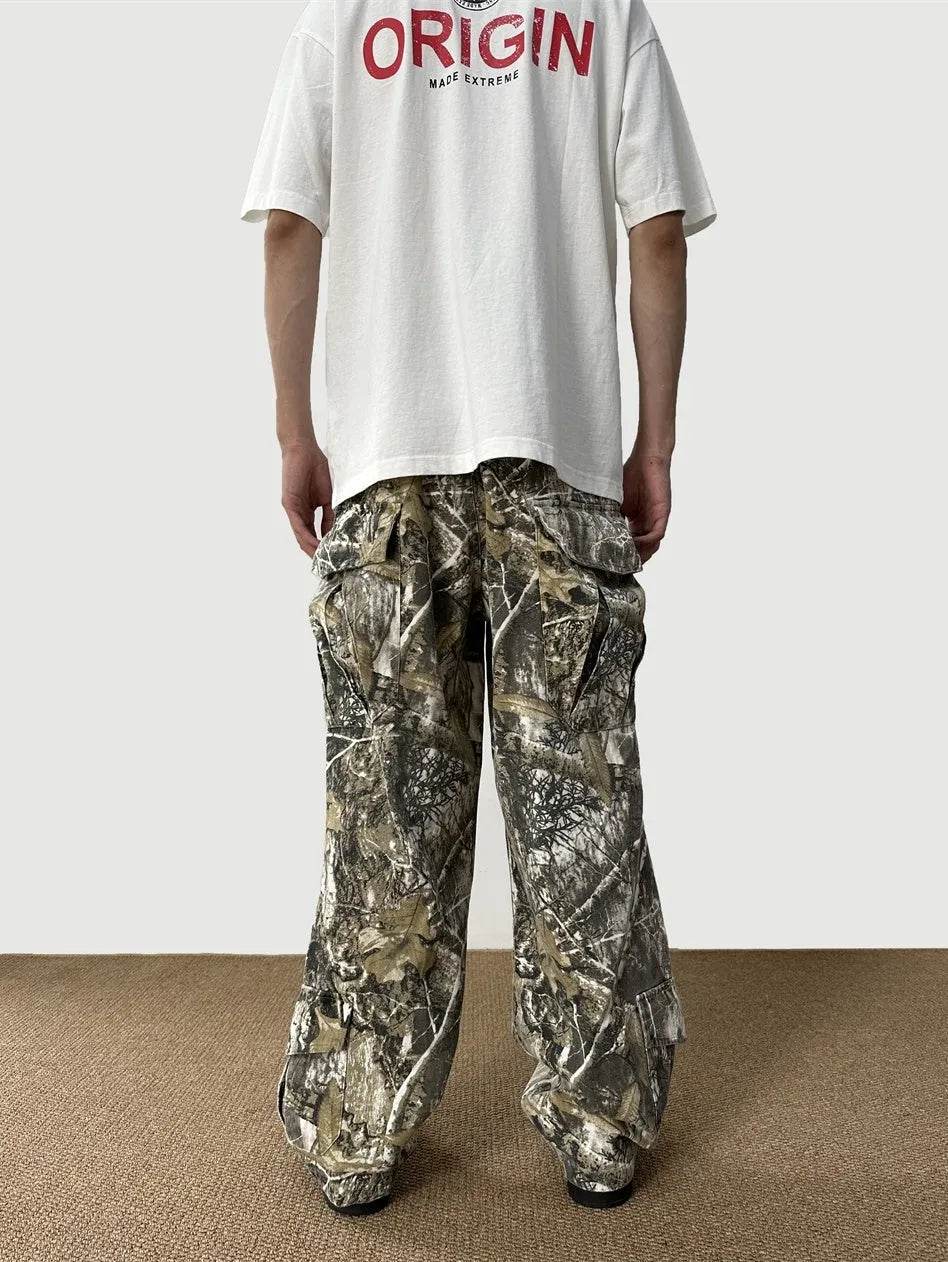 Loose Straight Tree Worn Looking Washed-out Camouflage Printed Cargo pant Men