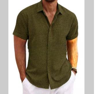 Men's Solid Color Loose Linen Short-sleeved shirt