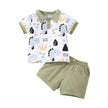 Boy's Little Dinosaur Lapel Cotton Short Sleeve Top Short Pants Suit Two piece for boys.