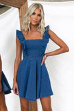 Women's Fashion Casual Denim Mini flared Dress