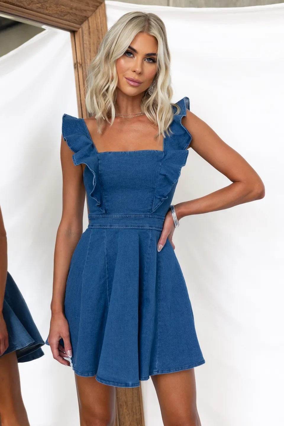 Women's Fashion Casual Denim Mini flared Dress
