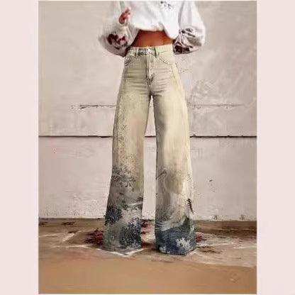 Women's 3D Printed Bootcut Flared Pants – Graphic Print Wide Leg Casual Trousers
