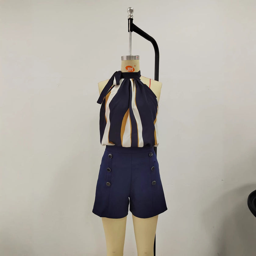 Solid-Color Elegant Double-Breasted Blazer And Shorts Set
