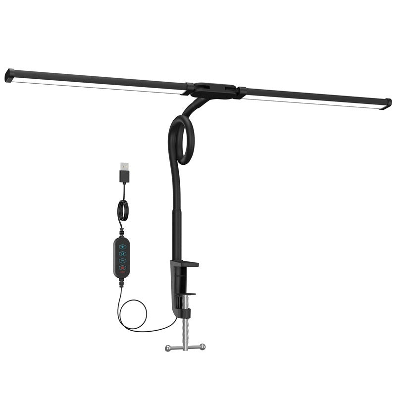 Double-Headed Clip-On Desk Lamp – Eye Protection LED Study Light (Black / White)