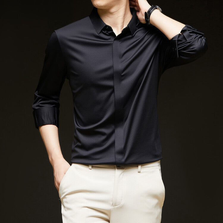 Men's Ice Silk Formal Shirt Half Sleeve Cardigan Canada | EX-STOCK