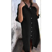 Women's Cotton Linen Shirt Dress – Loose Casual Button-Down A-Line Dress