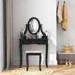 Emma Vanity Desk with Padded Stool and 360° Rotating Oval Mirror-Black
