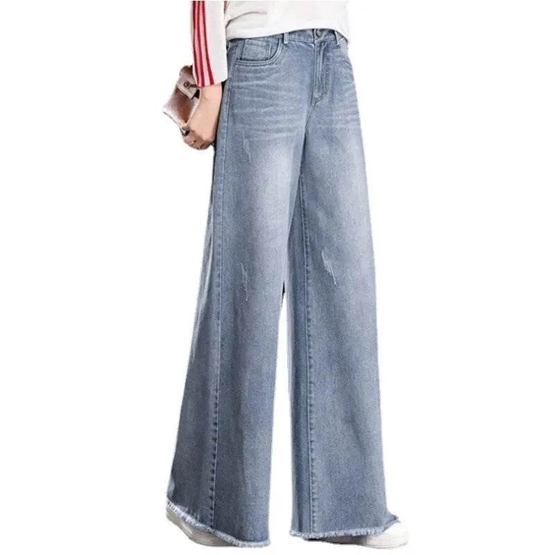 Raw Hem Wide Legs Baggy Jeans Pant For Women Baggy Straight Trousers