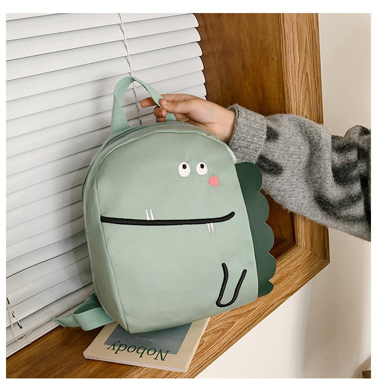 Cartoon Animal Face Kids Nylon Backpack – Cute School Bag for Children (Pink, Green, Yellow, Red)