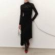Black Lace Dress – High Waist Floral Crochet Elegant Women’s Dress