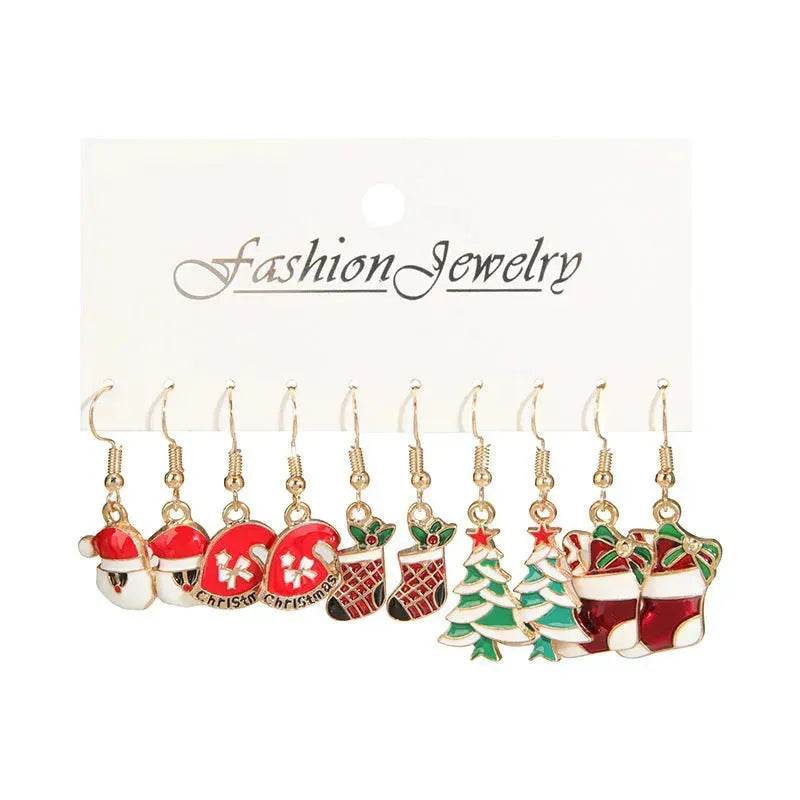 Christmas Stud Combination Suit Snowflake Elk Earrings