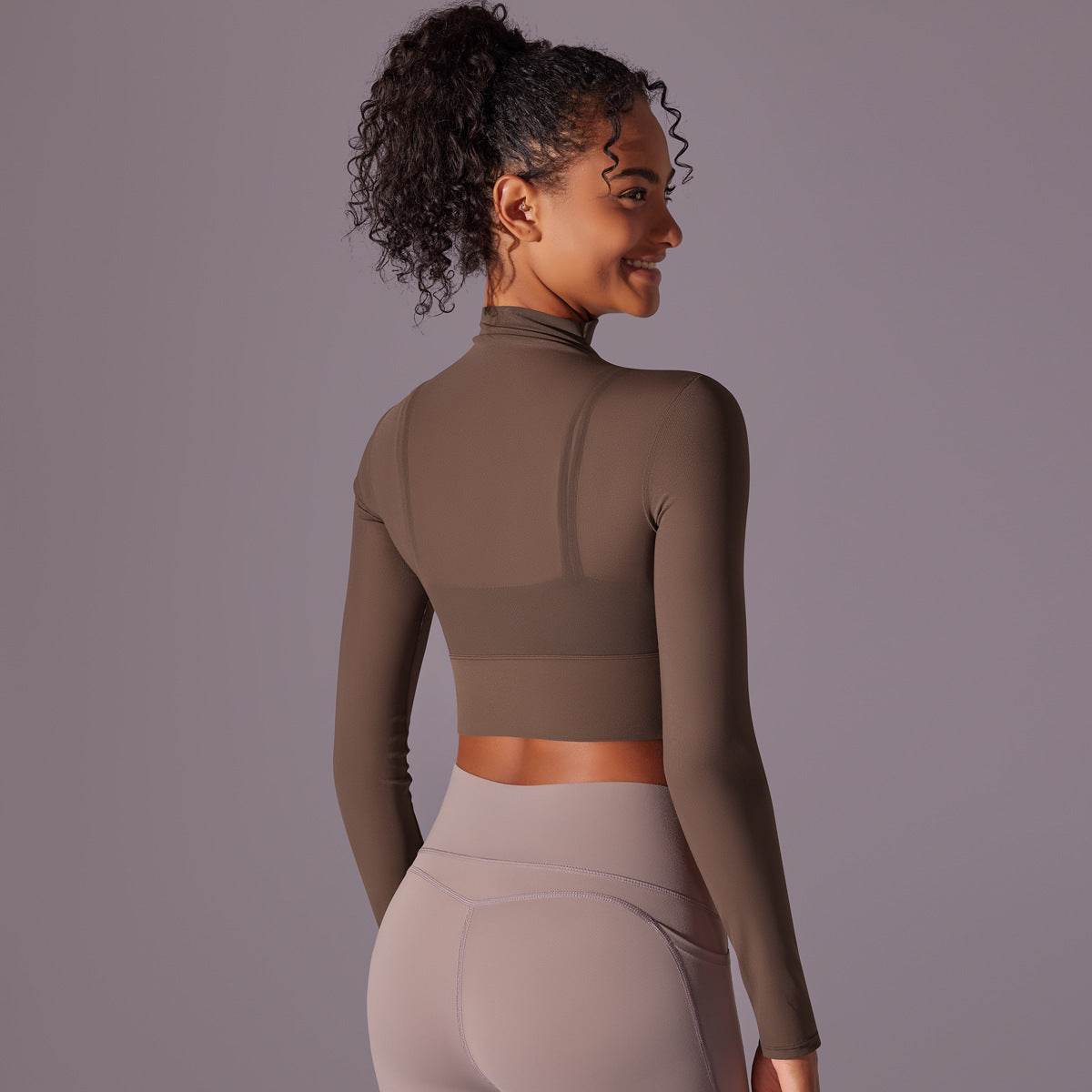 Quick Drying Gym Slim Fit Mesh Turtleneck Long Sleeve Workout Crop Top