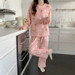 2pcs Women's Fall Winter Warm Pajamas Sets Coral Long Sleeve Cute Cartoon Bear Sleepwear Nightclothes