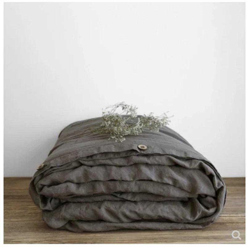 Pure Linen Washed Fabric Duvet Cover and Bed Sheet Set