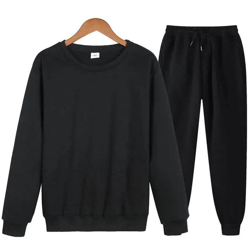 Autumn Winter  street fashion Plain Crew neck Sweatsuit for men