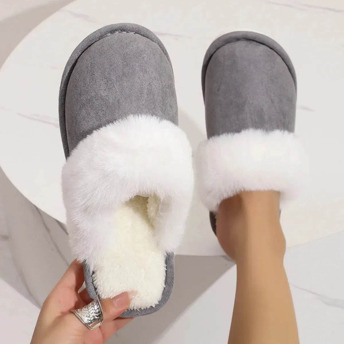 Winter Warm Plush Slippers for Women and Men, Non-Slip Fuzzy House Shoes
