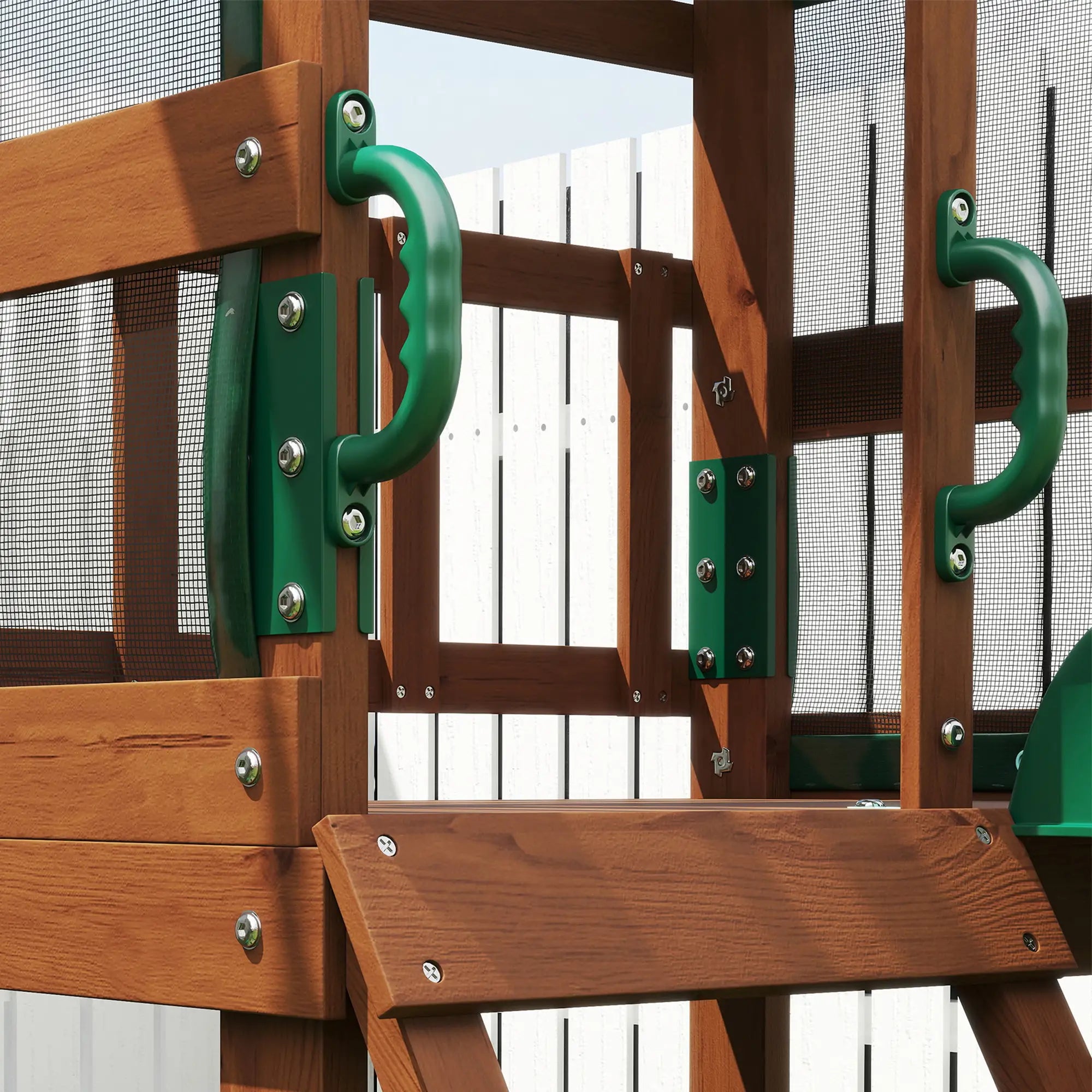 Qaba Wooden Swing Set with Slide, 2 Swings & Rock Wall (Kids Outdoor Playset)