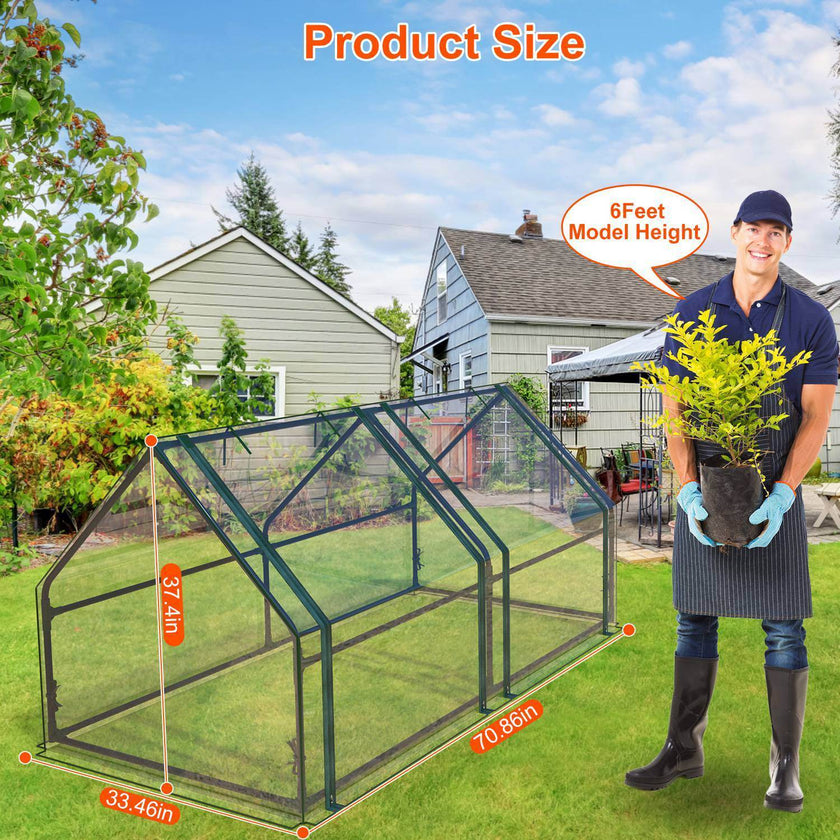 1Pc Portable Mini Greenhouse 70.86x33.46x37.4in With Roll-Up Zipper Doors Waterproof UV-Resistant PVC Cover Hot House For Indoor Outdoor Garden Patio Yard