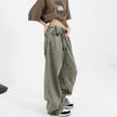 Retro Worn Looking Washed-out Drawstring Baggy Jeans Pant For Women