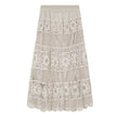 Retro Vacation Style Crocheted Hollow Beige Maxi Skirt