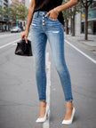 High Waisted Jeans – Women’s Blue Washed Slim Fit Denim