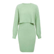 Women 2pcs Winter Outfit Cashmere dress Cropped Pullover top
