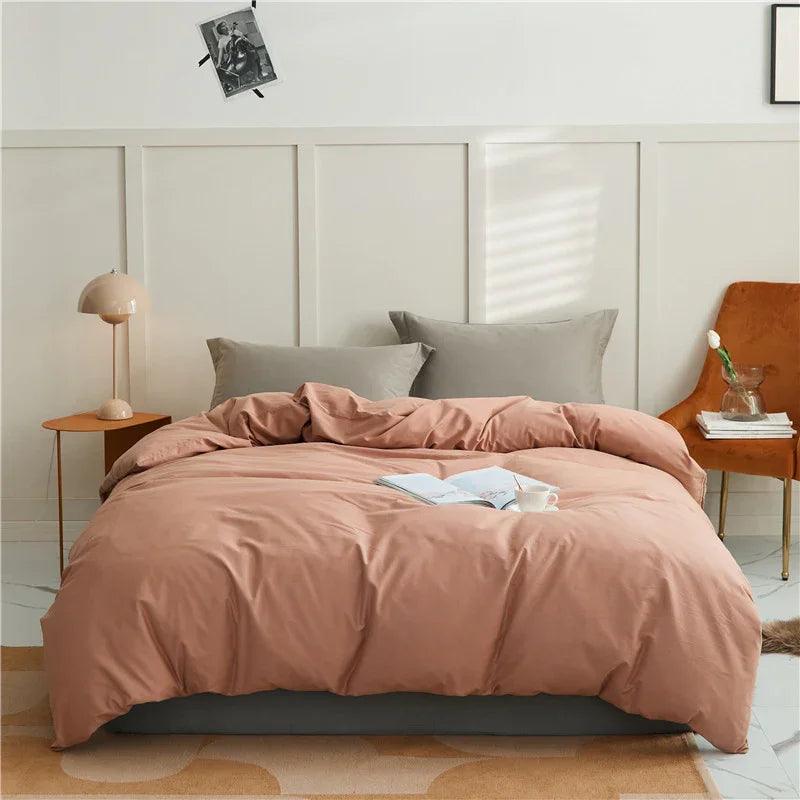100% Cotton Sanding Duvet Cover Set - Thickened Solid Colour for Autumn and Winter