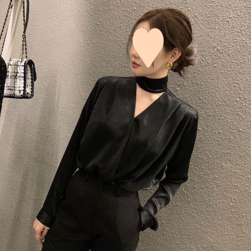 High-end Anti-wrinkle Acetate Satin pleated Blouse Shirt For Women