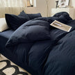 Solid Colour Sanding Washed Cotton 4-Piece Duvet Cover Bed Set