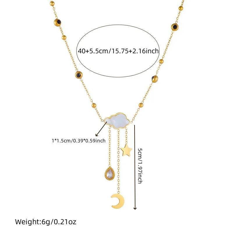 White Shell Cloud Star Moon Long Fringe Water Drop Fashion Necklace