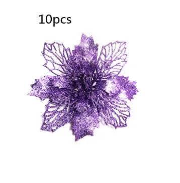 Glitter Artifical Christmas Flowers Christmas Tree Decorations For Home Fake Flowers Xmas Ornaments New Year Decor