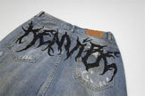 Punk Make Old Ripped Letter Denim Trousers Men Jeans